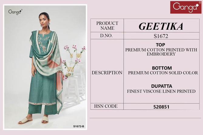 Geetika S1672 By Ganga Designer Salwar Kameez Catalog