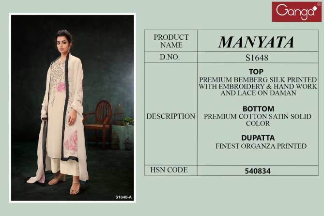 Manyata S1648 By Ganga Salwar Suit Catalog