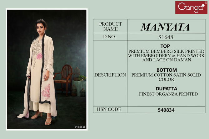 Manyata S1648 By Ganga Salwar Suit Catalog