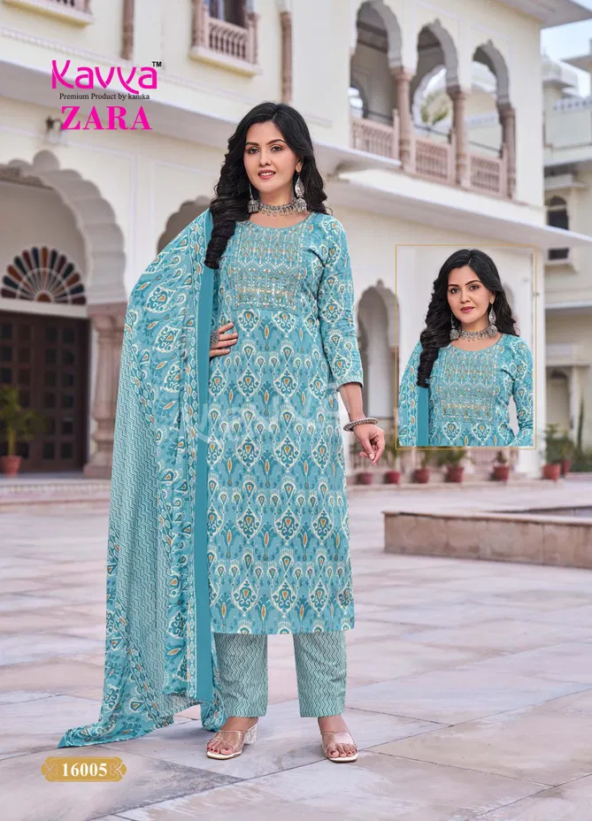 Zara Vol 16 By Kavya Cambric Cotton Embroidery Kurti With Bottom Dupatta Suppliers In India