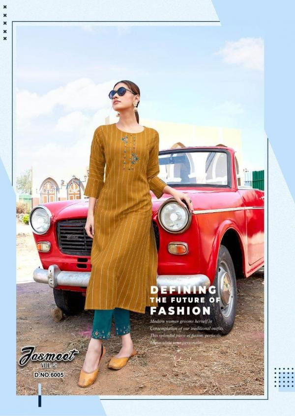 Ladies Flavour Jasmeet 2 Latest Fancy Ethnic Wear Designer Rayon Stripe Kurti With Bottom Collection
