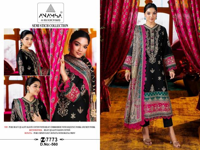 Anamsa 560 Rayon Cotton Embroidery Pakistani Suit Suppliers In India
