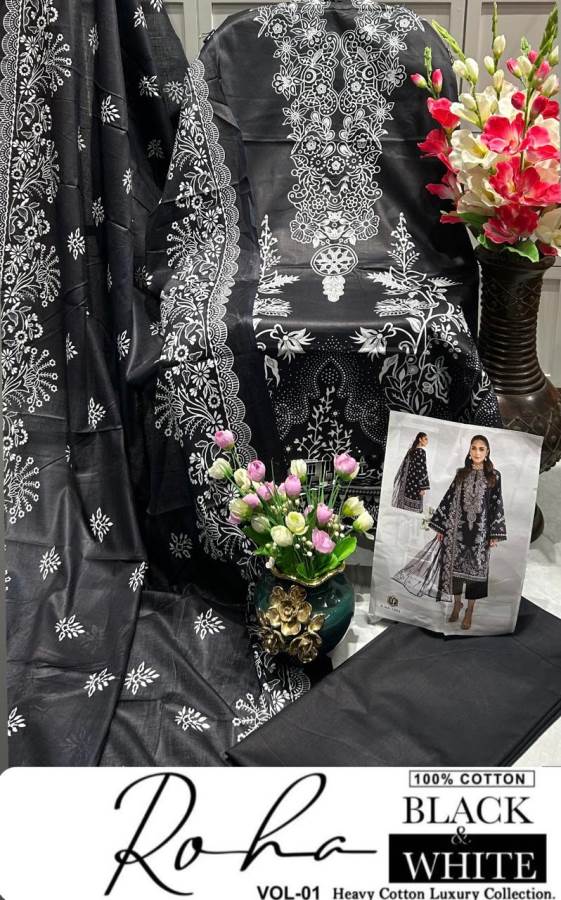 Roha Black And White Vol 1 By Keval Karachi Cotton Pakistani Readymade Suits Wholesale Online