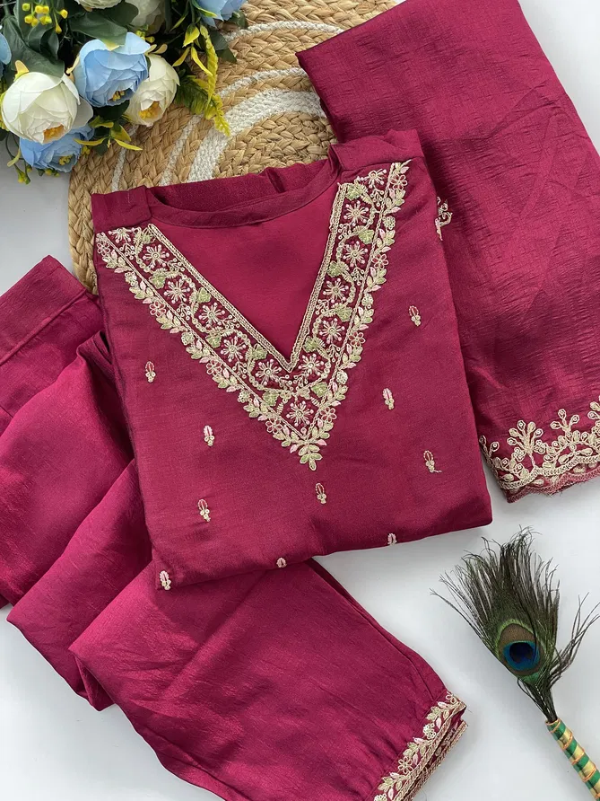 KF 3024 Kalaai CP Vichitra Chanderi Embroidery Kurti With Bottom Dupatta Wholesale Market