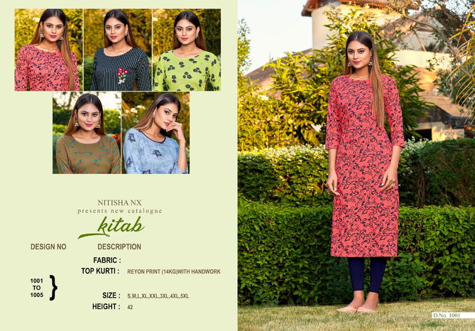 Nitisha Nx Kitab latest Heavy fancy Rayon Regular Wear Designer Kurtis Collection
