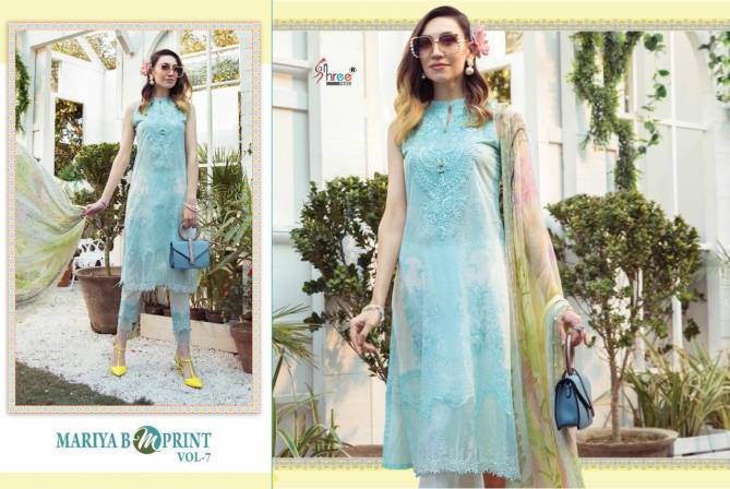 Shree Mariya B Mprint 7 Fancy Festive Wear Pure Cambric Lawn Print With Embroidery Pakistani Salwar Suits Collection