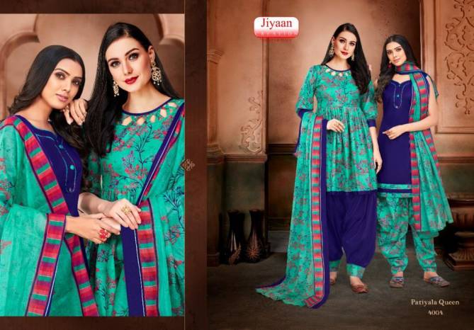 Jiyaan Patiyala Queen 4 Latest Fancy Designer Casual Wear Cotton Printed Patiala Dress Material Collection
