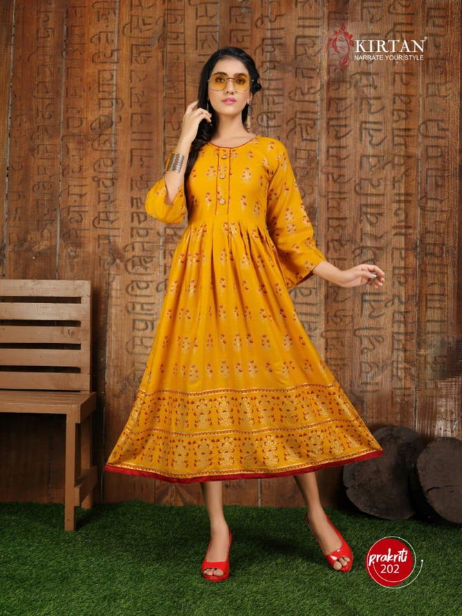 Kirtan Prakriti 2 Fancy Designer Ethnic Wear Heavy Rayon Printed Anarkali Kurtis Collection
