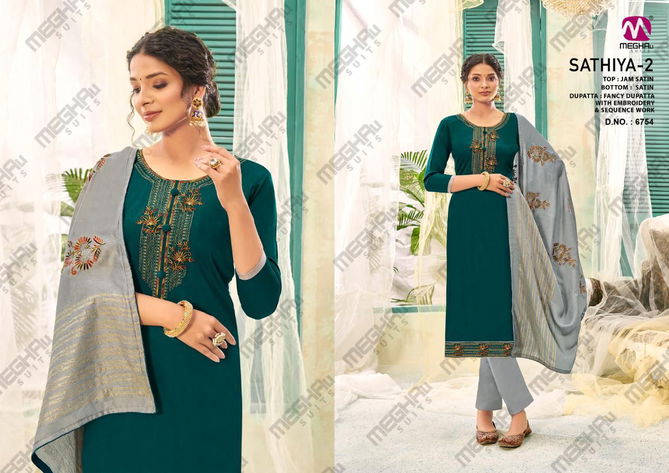 Meghali Sathiya 2 Jam Satin Designer Fancy Casual Wear Dress Material Collection