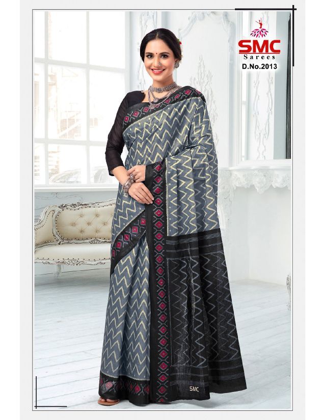 Smc Ikkat Casual Daily Wear Cotton Printed Designer Saree Collection