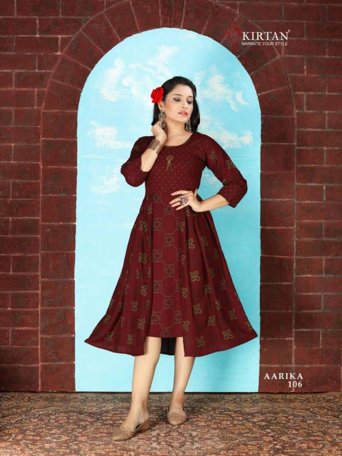 Kirtan Aarika Latest fancy Regular Wear Rayon Printed Designer Kurtis Collection
