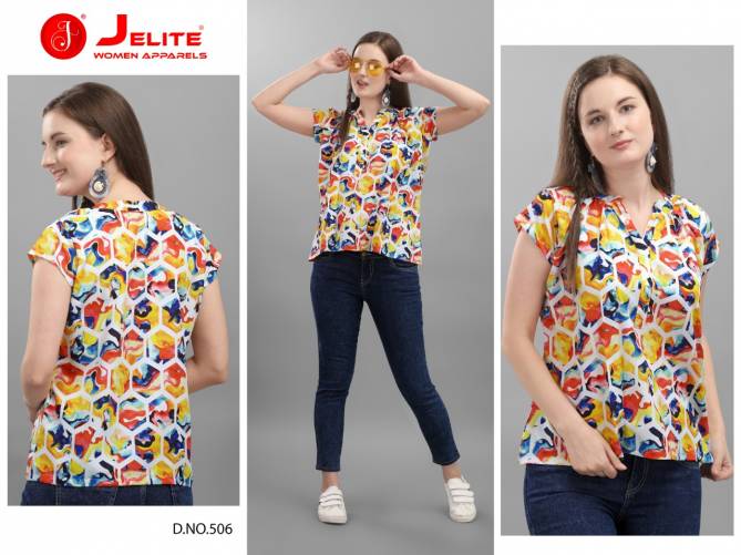 Jelite Orchid Crepe Western Latest Fancy Designer Casual Wear Western Cotton Digital Ladies Top Collection
