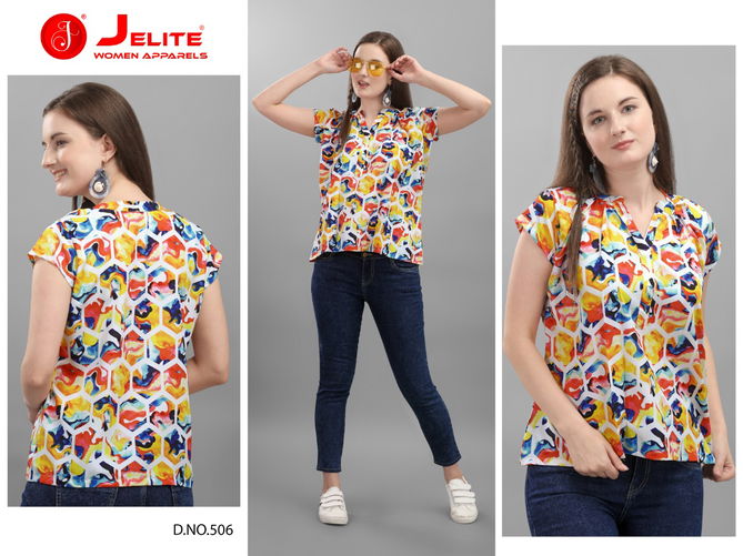 Jelite Orchid Crepe Western Latest Fancy Designer Casual Wear Western Cotton Digital Ladies Top Collection
