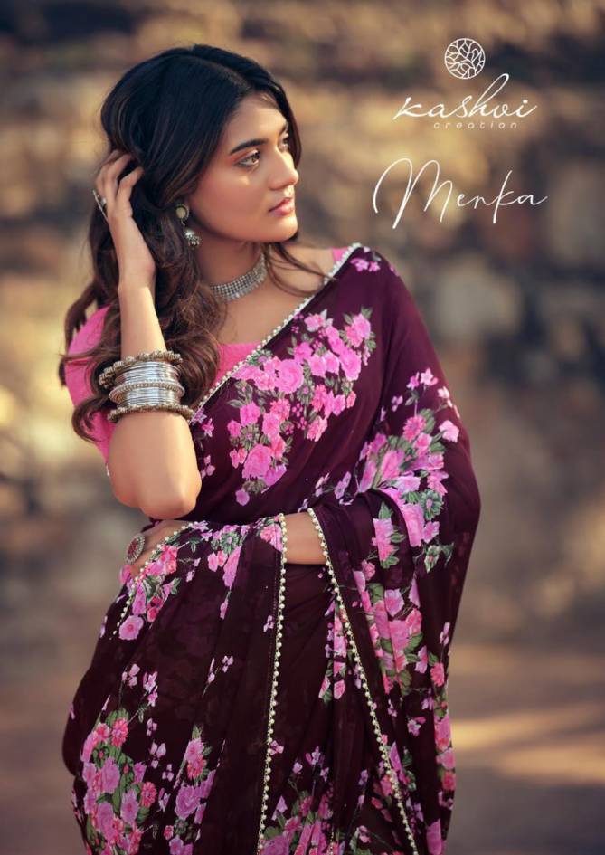 Kashvi Menka Latest Fancy Designer Festive Wear Silk Weightless Floral Chiffon Saree Collection
