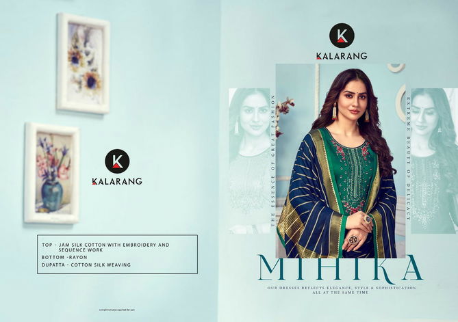 Kalarang Mihika Jam Silk Fancy Festive Wear Embroidery Sequence Work Dress Material
