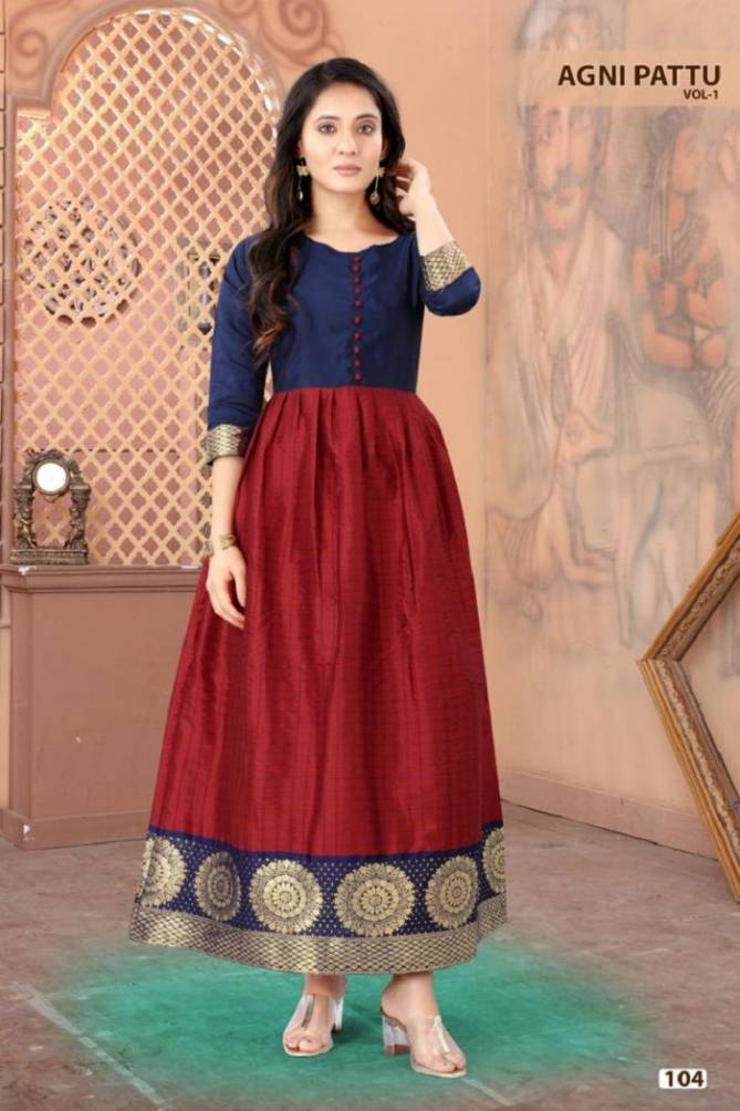 Agnipattu 1 Latest Casual Wear Long Anarkali Silk Gown Kurti Collection
