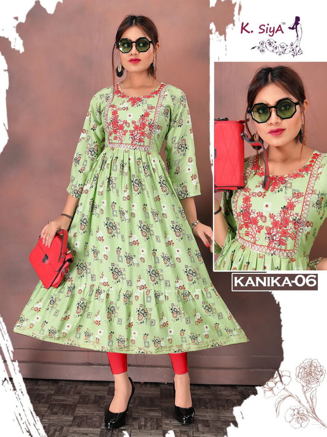 K Siya Kanika Fancy Ethnic Wear Rayon Printed Anarakli Kurti Collection