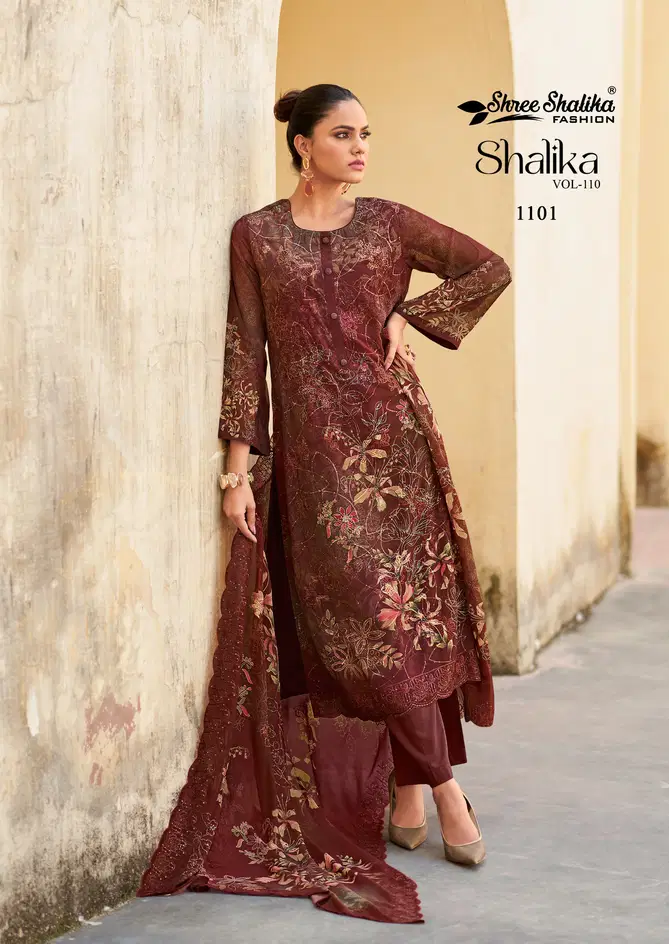 Shree Shalika Vol 110 Embroidery Printed Georgette Suits Suppliers In India