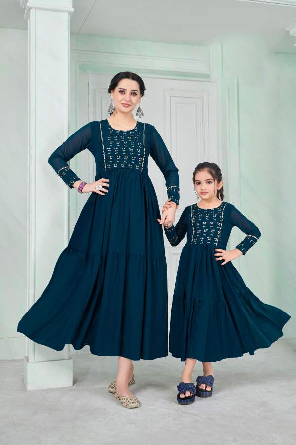 Zuri Mom And Daughter Kurti Ethnic Wear Heavy Blumming Georgette Embroidery Exclusive look with Gota patti Lace Designer Kurtis Collection
