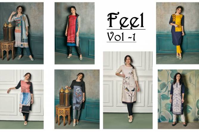 Feel Vol 1 Latest Designer Digital Printed Casual Wear Heavy Crepe Kurtis Collection
