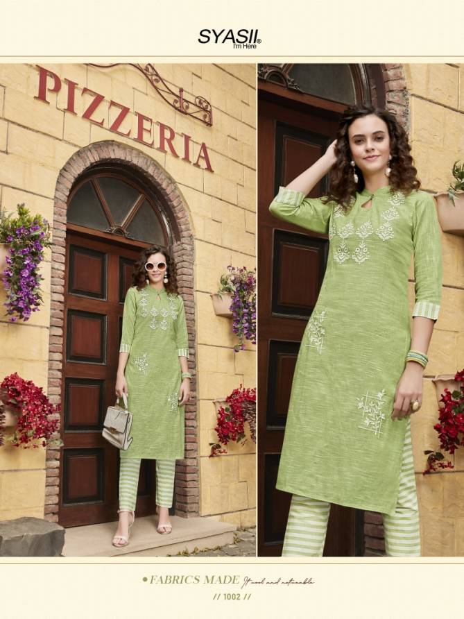 Syasii Thread Latest Fancy Designer Regular Wear Cotton With Embroidery Kurti With Bottom Collection
