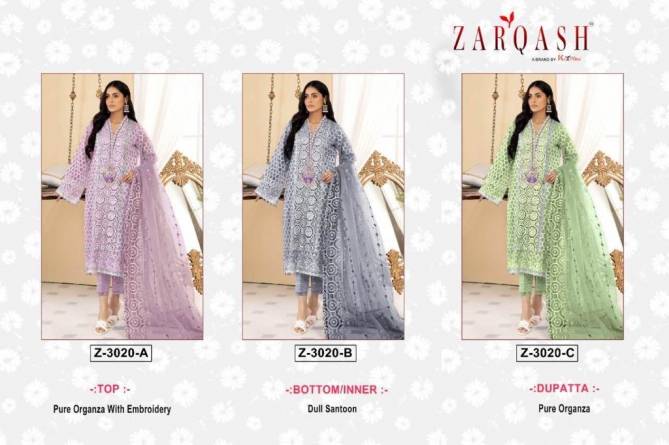 Z 3020 By Zarqash Organza Pakistani Suits Wholesale Clothing Suppliers In India