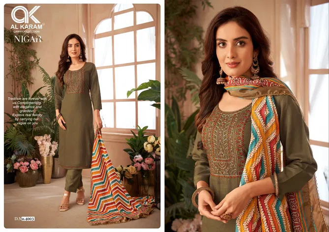 Al Karam Nigar Vol 4 Rayon Slub Embroidered Dress Material Orders In India