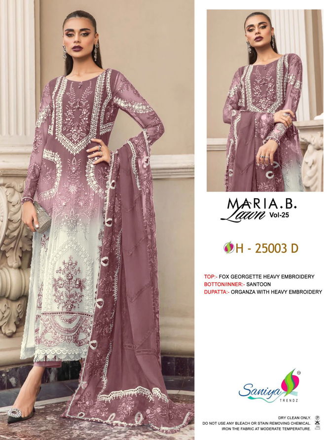 Maria B Lawn Vol 25 By Saniya Heavy Georgette Pakistani Suits Suppliers in India
