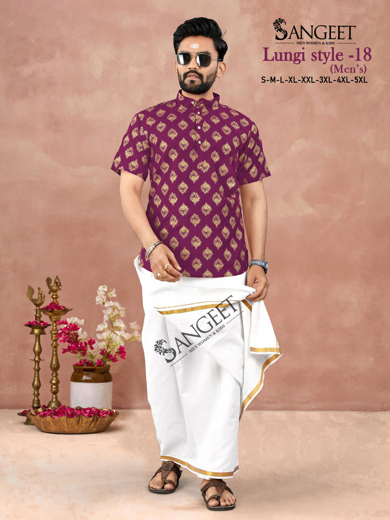 Sangeet Lungi Style Vol 18 Rayon Gold Printed Mens Shirts Wholesale Price