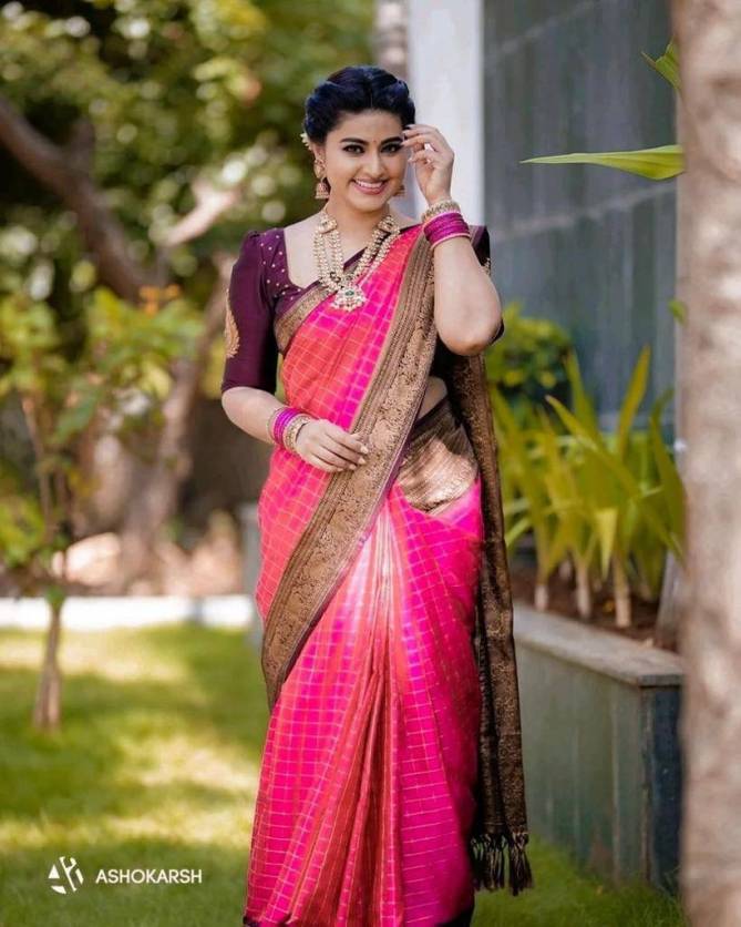 SF 460 Checks Design Lichi Silk Designer Sarees Wholesale Price In Surat 