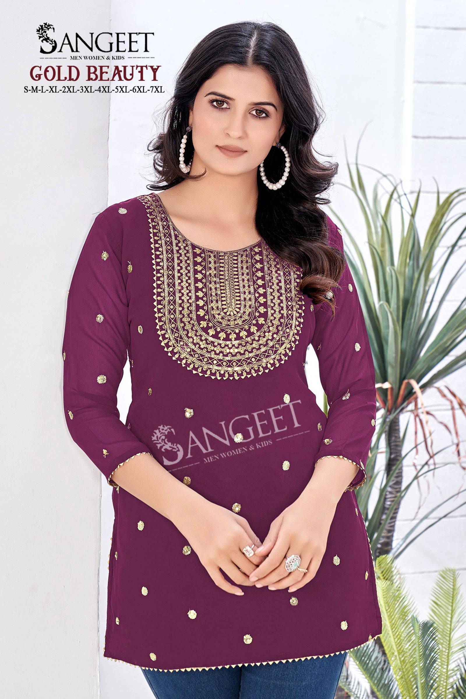 Sangeet Gold Beauty Georgette Lining Gold Embroidered Kurti Collection