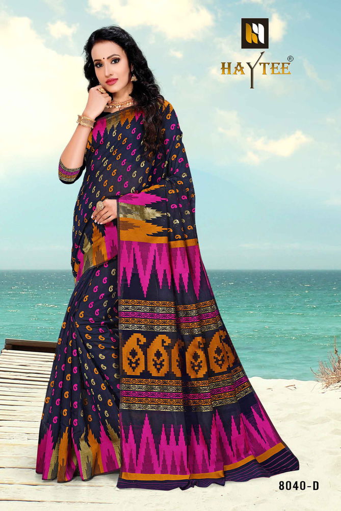 Haytee Arabic 8040 Latest Printed Designer Party Wear Poly Cotton Saree Collection 