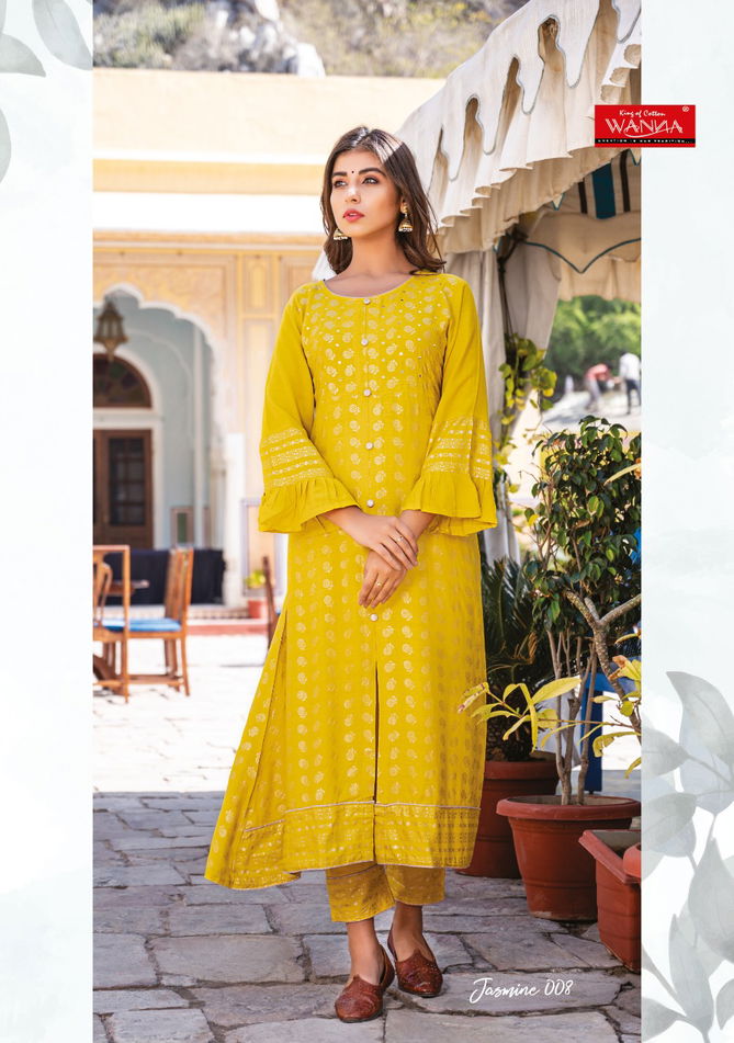 Wanna Jasmine Latest Designer Fancy Casual Wear Rayon Printed Kurti With Bottom Collection
