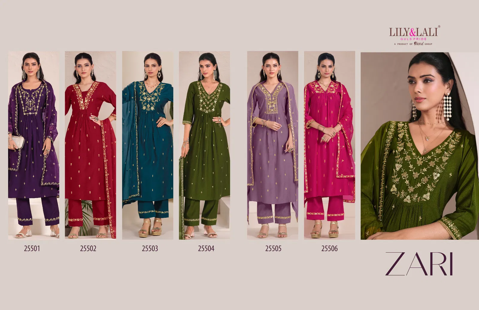 Zari by Lily and Lali Viscose Embroidered Kurti with Lining and Bottom Dupatta