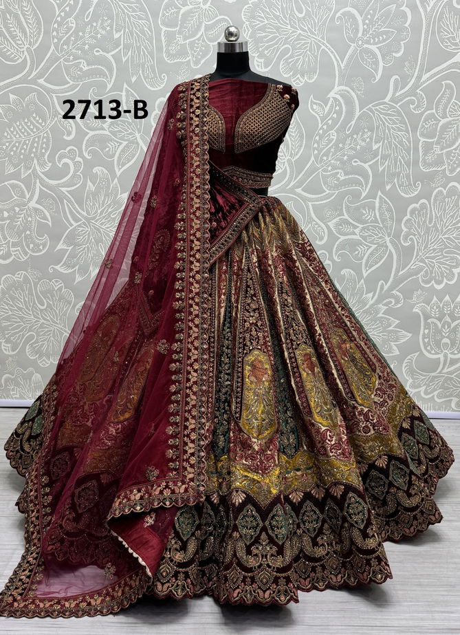 2713 A  And 2713 B By Anjani Art Heavy Velvet Embroidery Bridal Lehenga Choli Manufacturers