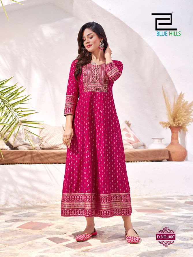 Yashika By Blue Hills Rayon Embroidered Anarkali Long Kurti Suppliers In India