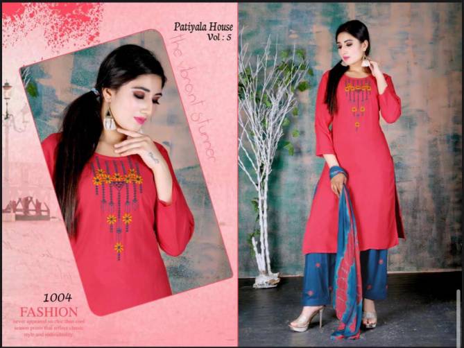 Ft Patiyala House 5 Latest Designer Fancy Festive Wear Rayon Printed Readymade Salwar Suit Collection
