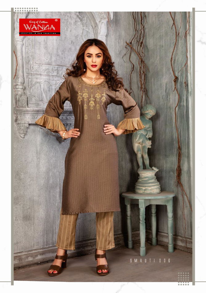 Wanna Smruti Latest Designer Casual Wear Rayon Kurti With Pant Style Bottom Collection
