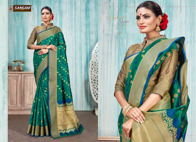 Sangam Madras Handloom Latest Deaigner Fancy Wedding Wear Printed Handloom Cotton Silk Sarees Collection
