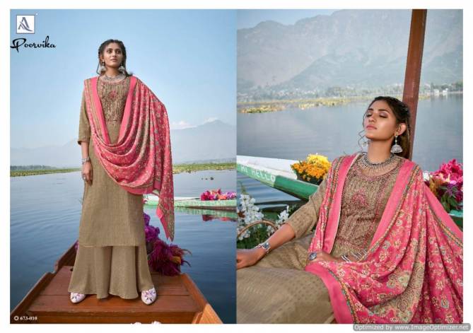 Alok Poorvika Latest Collection Of Designer Digital Printed Pure Pashimina Dress Material 