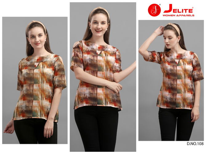 Jelite Marigold Latest Fancy Designer Casual Wear Western Cotton Digital Ladies Top Collection
