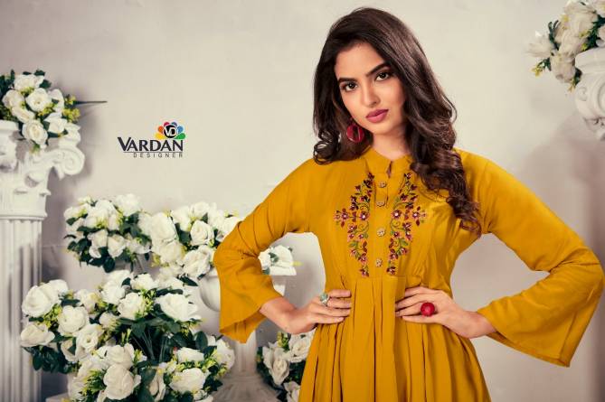 Vardan Good News Latest Fancy Designer Ethnic Wear Heavy Rayon Embroidery Kurtis Collection
