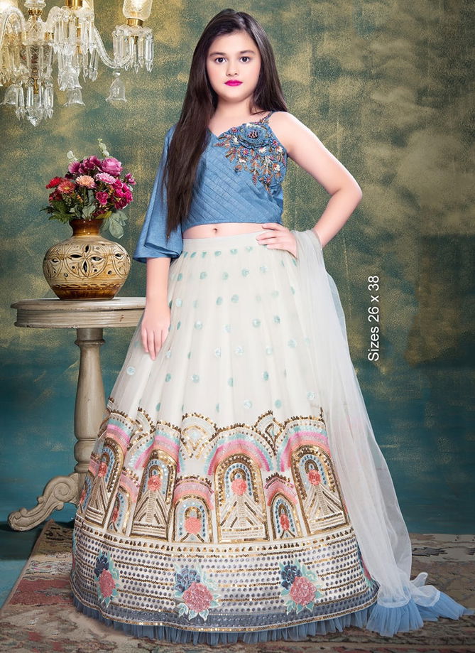 7743 New Designer Wedding Wear Heavy Net Kids Lehenga Collection