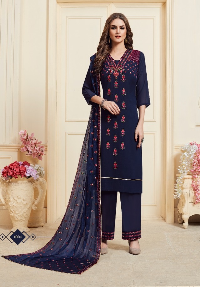 NEHA NIMRAT Fancy Festive Wear Georgetta with cotton inner Heavy embroidery in Kashmiri Style Readymade Salwar Suit Collection