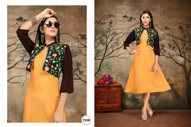 Ft Vijaya Latest Fancy Designer Ethnic Wear Rayon Jacket Designer Kurtis Collection
