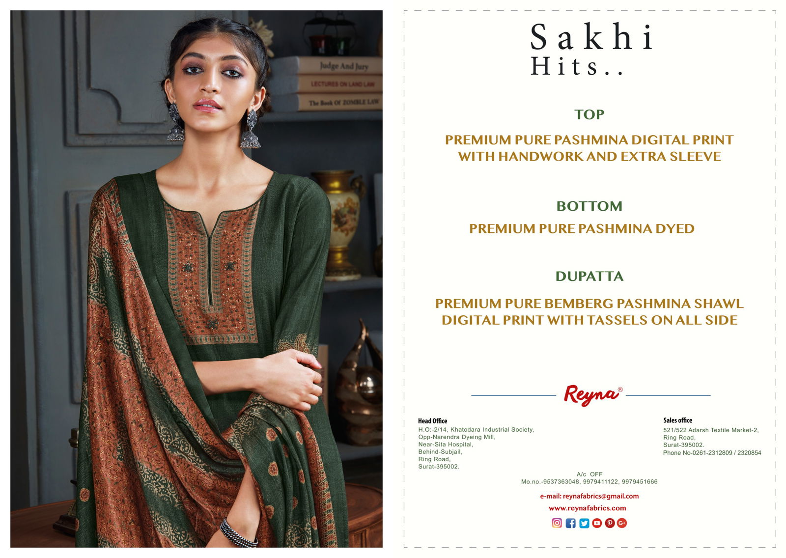 Sakhi Hits By Reyna Pashmina Printed Dress Material Online Wholesale