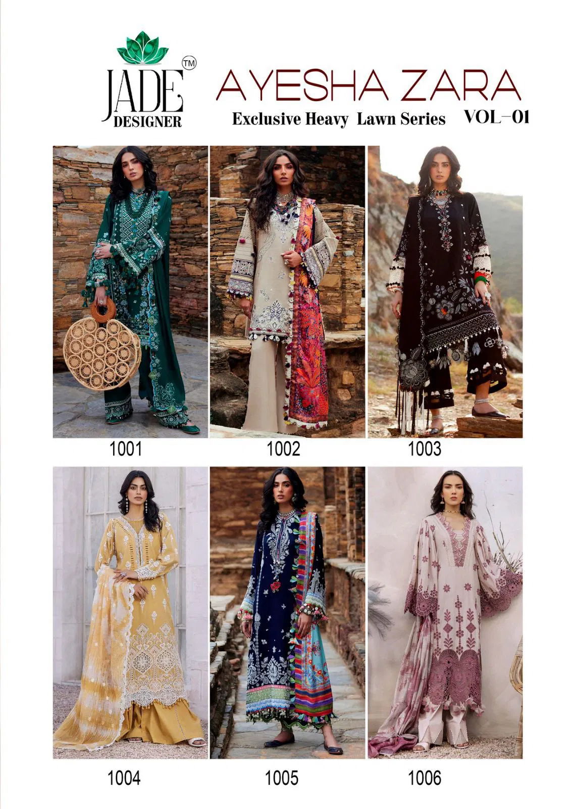 Jade Ayesha Zara Vol 1 Heavy Lawn Karachi Printed Cotton Dress Material