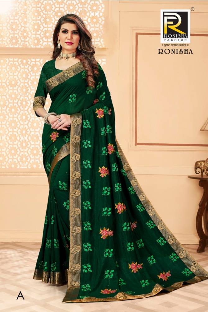 Ronisha Media Latest Fancy Designer Festive Wear Vichitra Silk Embroidery Worked Designer Saree Collection
