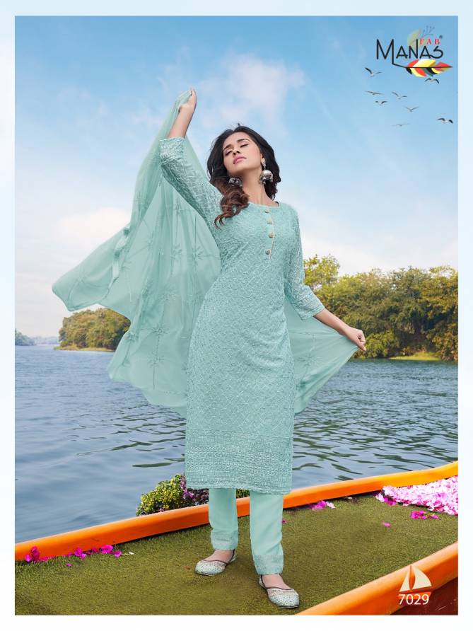 Manas Schiffli 5 Latest Designer Ethnic Wear Kurti With Bottom And Dupatta Dress Collection