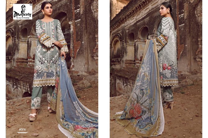 Majesty Firdous Vol 4 Latest Jam Silk Cotton Digital Printed With Patch Embroidery Pakistani Salwar Suit Collection
